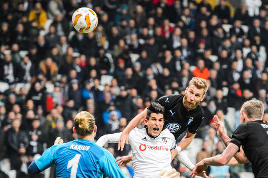 Rasmus Bengtsson of Malmö FF and Necip Uysal of Besiktas