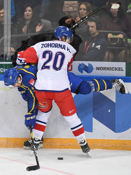 Czech Republic's Hynek Zohorna boards Sweden's Linus