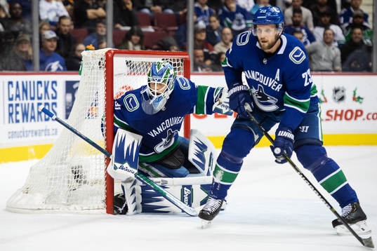 Goalkeeper Anders Nilsson and Alexander Edler of Vancouver