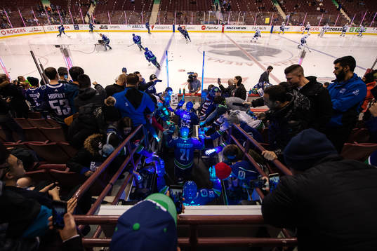 Loui Eriksson of Vancouver Canucks makes an entrance for