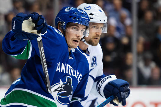Loui Eriksson of Vancouver Canucks and Anton Strålman of