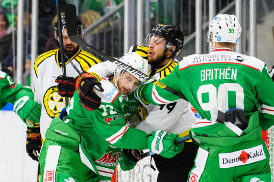 Rögles Daniel Zaar och Brynäs Jacob Blomqvist i  bråk