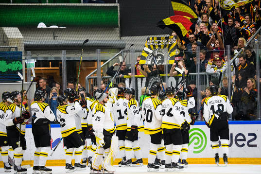 Brynäs spelare jublar mot sina supportrar