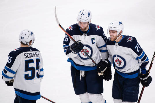 Mark Scheifele, Blake Wheeler and Nikolaj Ehlers of