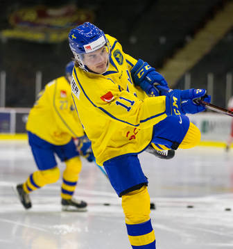 Sweden forward Samuel Fagemo (11) in action  against Denmark