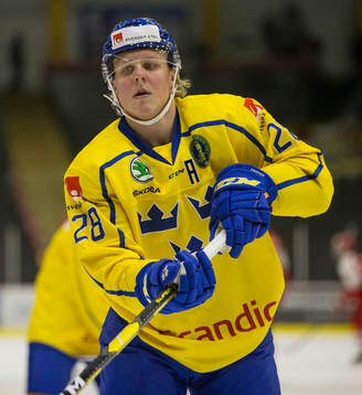 Sweden forward Fabian Zetterlund  in action  against Denmark
