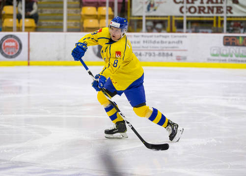 Sweden defenceman Rasmus Sandin (8)  in action  against