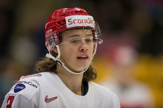 Denmark defenceman Malte Setkov (3)  in action  against