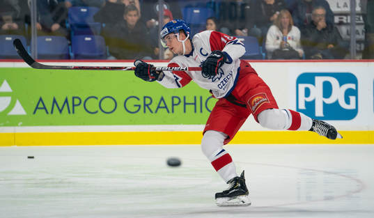 Martin Necas #18 of the Czech Republic