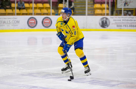 Sweden defenceman Rasmus Sandin (8)  in action  against