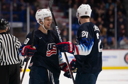 Oliver Wahlstrom #18 of the United States celebrates with