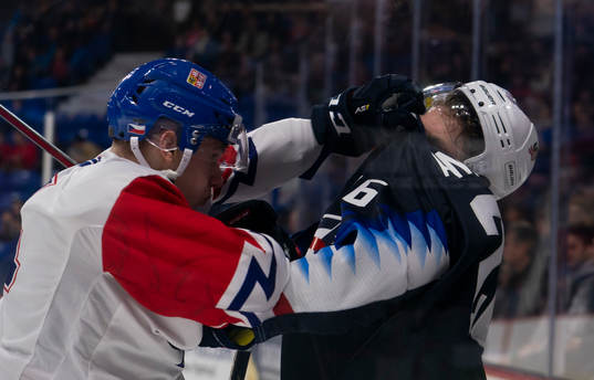 Jan Jenik #14 of the Czech Republic (left) and Mikey