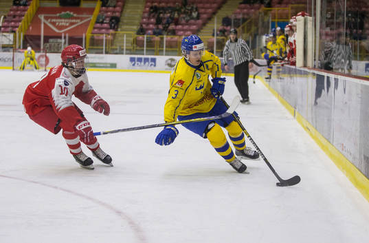 Denmark forward Jonathan Andersen (10) checks Sweden