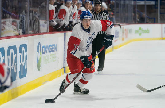 Martin Necas #18 of the Czech Republic