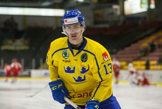 Sweden forward Johan Södergran (13) in action  against