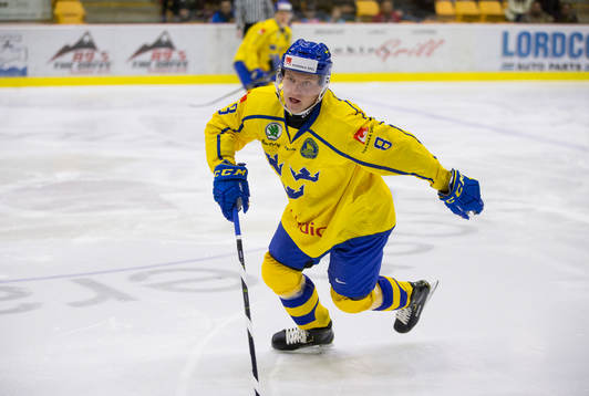 Sweden defenceman Rasmus Sandin (8)  in action  against