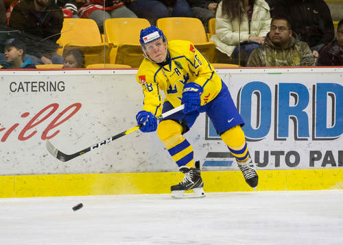 Sweden forward Fabian Zetterlund (28) in action  against