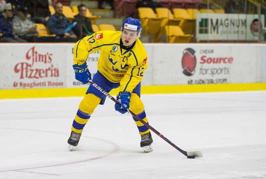 Sweden defenceman Erik Brännström (12)  in action in the