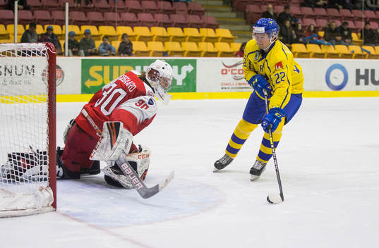 Sweden forward Isac Lundeström (22) shoots