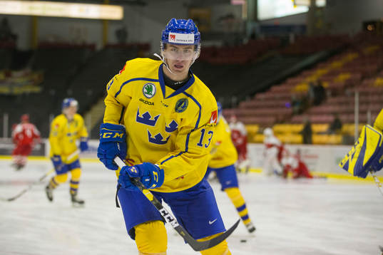 Sweden forward Johan Södergran (13) in action  against