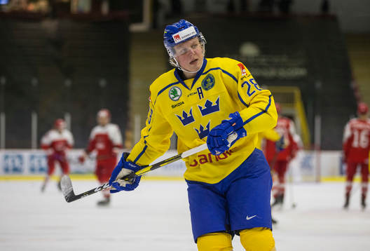 Sweden forward Fabian Zetterlund  in action  against Denmark