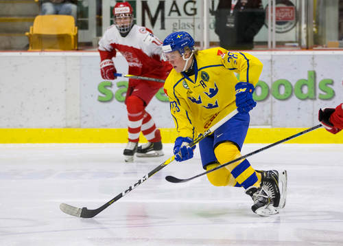 Sweden forward Fabian Zetterlund  in action  against Denmark