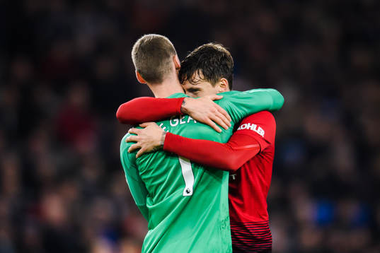 Goalkeeper David de Gea and Victor Lindelöf of Manchester