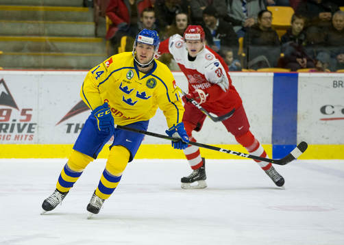 Sweden forward Hugo Leufvenius (14)  in action  against