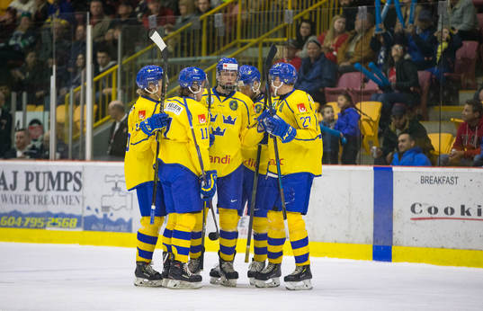 Sweden defenceman Filip Westerlund (16) and defenceman