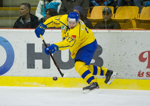 Sweden forward Filip Sveningsson (17)  in action  against