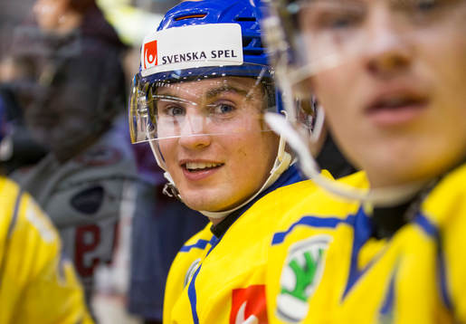 Sweden forward Nils Höglander (21)  smiles