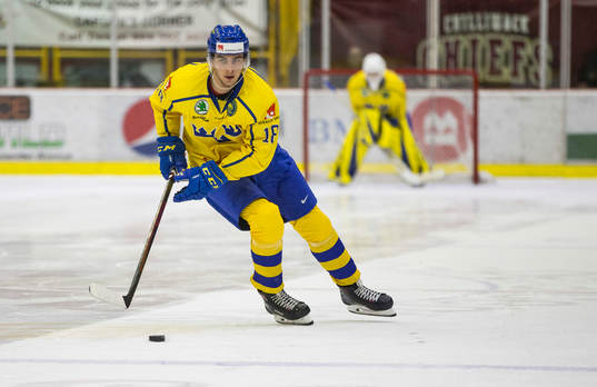 Sweden forward Jacob Olofsson (18) in action in the