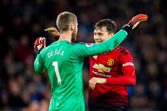 Goalkeeper David de Gea and Victor Lindelöf of Manchester