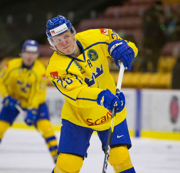 Sweden forward Fabian Zetterlund  in action  against Denmark