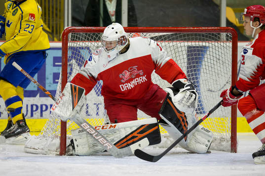 Denmark goalie Mads Søgaard (30) in action  against Sweden