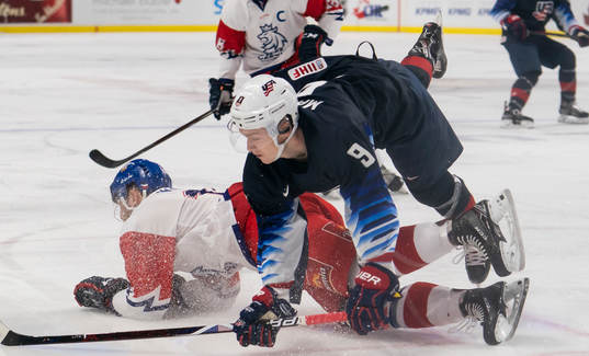 Tyler Madden #9 of the United States and Krystof Hrabik #26