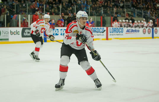 Switzerland defenceman Davyd Barandun (19)