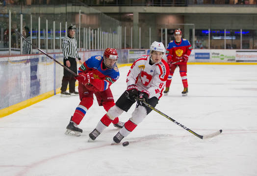 Russia forward Vasily Podkolzin (11)  and Switzerland