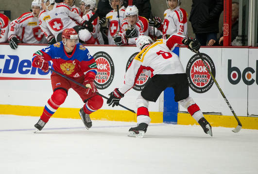Russia forward Klim Kostin (24) in action  Switzerland