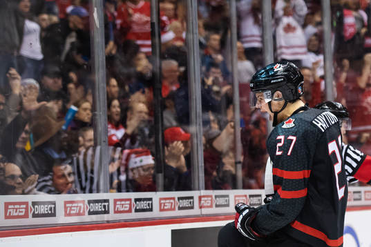 Barrett Hayton of Canada celebrates