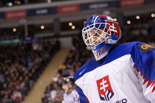 Goaltender Samuel Hlavaj of Slovakia