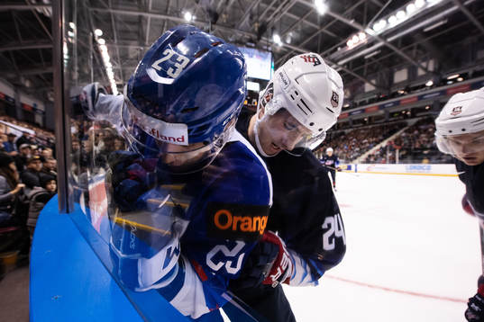 Adam Liska of Slovakia in action against Mattias Samuelsson