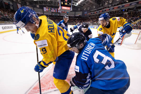 Pontus Holmberg and Emil Bemström of Sweden in action