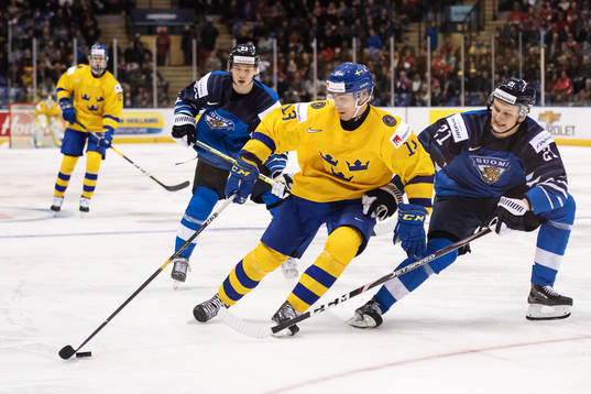 Linus Nyman and Otto Latvala of Finland in action against