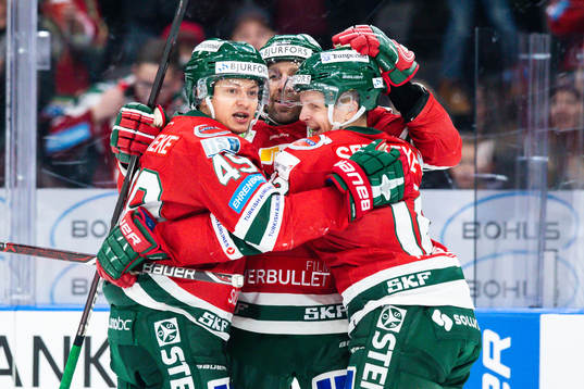 Frölundas Rhett Rakhshani, Joel Lundqvist och Max Friberg