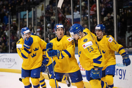 Adam Boqvist, Rasmus Sandin, Lucas Elvenes and Samuel