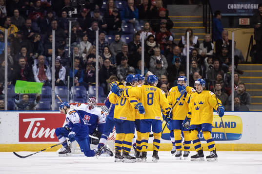 Players of team Sweden celebrate
