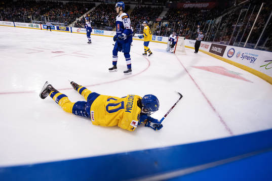 Emil Bemström of Sweden lies down