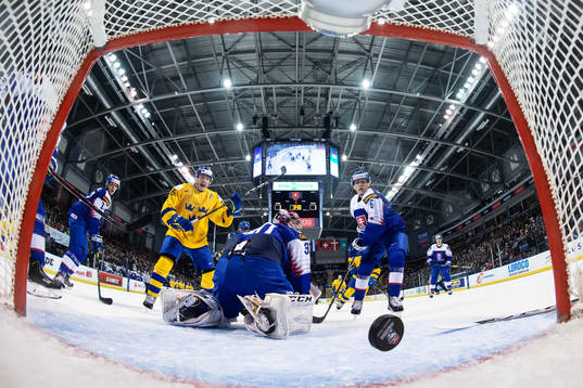 Rickard Hugg of Sweden celebrate the 1-2 goal from Lucas