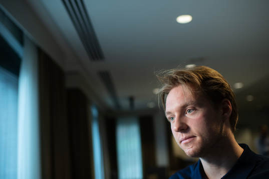 Rasmus Sandin at a press event for team Sweden